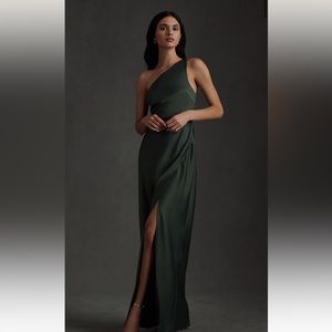 BHLDN Dylan One-Shoulder Satin Side-Slit Gown